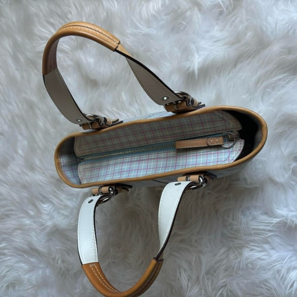 Coach Plaid Tattersall Blue Mini Tote Bag with Leather Handles - Picture 4 of 8